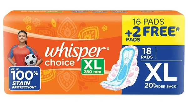 Whisper Choice Extra Long Sanitary Pad XL, 18 pads - 18 Pads