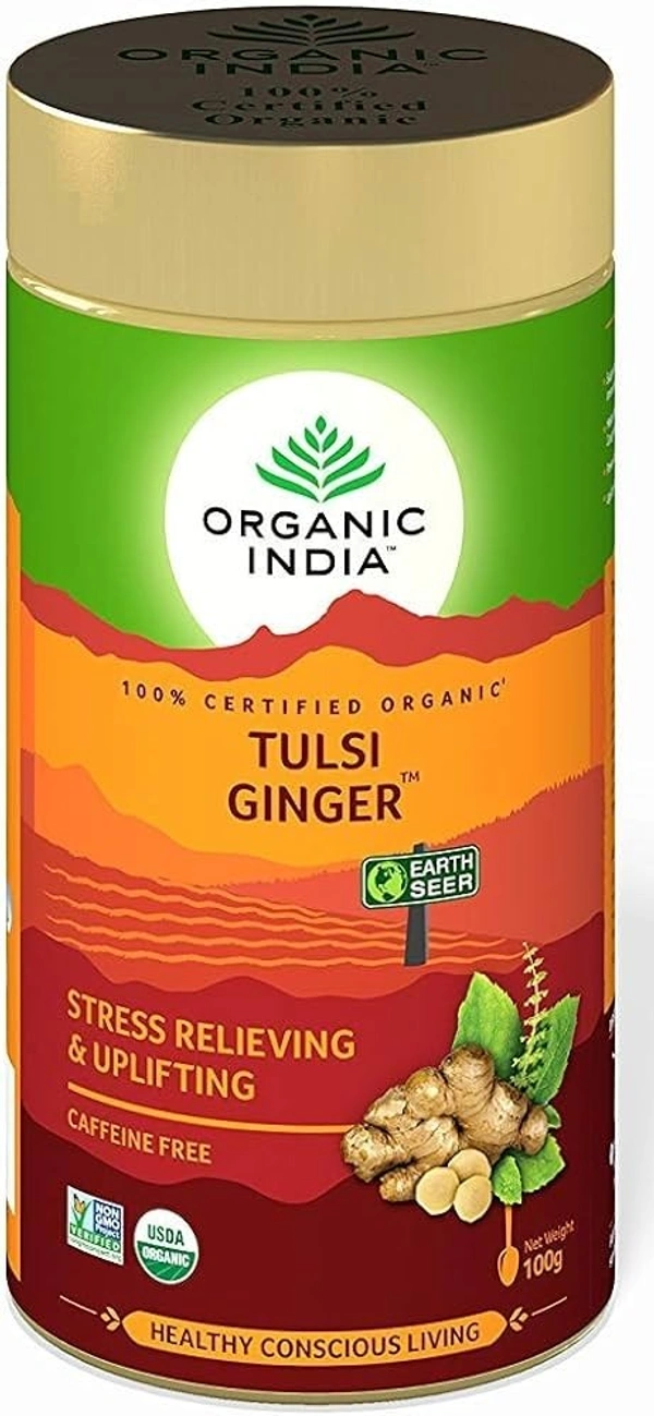 Organic India Green Tea Tusli Ginger, 100g - 100g