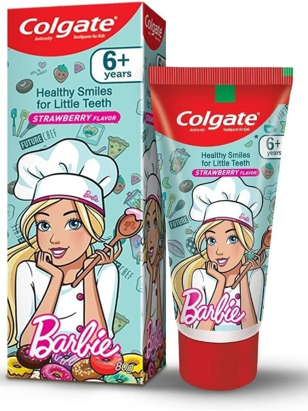 Colgate Kids Barbie (6+ Years) Strawberry Flavor Anticavity Toothpaste Tube, 80g - 80g