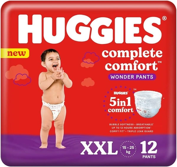 Huggies Complete Comfort Wonder Pants Double Extra Large (XXL) Size Baby Diaper Pants, 12 Pants - 12 Nos