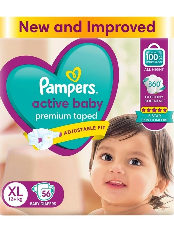 Pampers Active Baby Extra Large Size Diapers  (56 Nos)