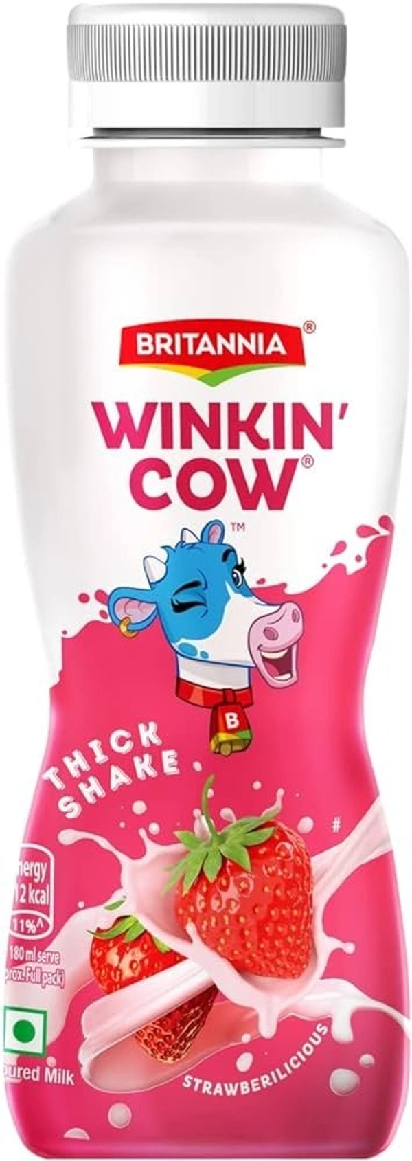 Britannia Winkin Cow Thick Milkshake Strawberry Pet Bottle, 180 ml - 180ml
