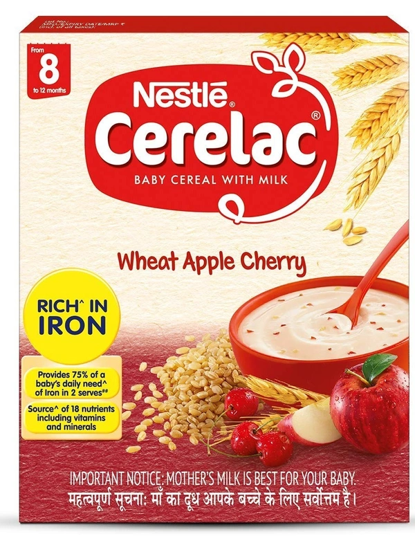 Nestle Cerelac Baby Cereal With Milk, Wheat Apple Cherry From 8 Months - 300g