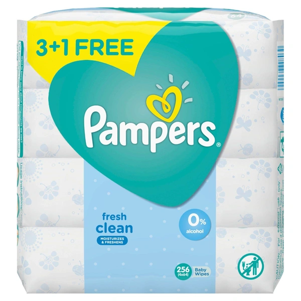 Pampers Fresh Clean Baby Wipes (Buy 3 Packs Get 1), 256 wipes