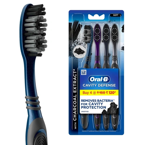 Oral-B Toothbrush With Charcoal& Cavity Defense Soft, 4 pcs - 4 pcs