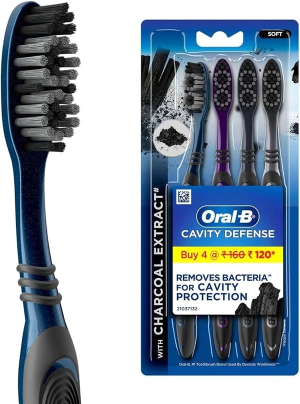 Oral-B Toothbrush With Charcoal& Cavity Defense Medium, 4 pcs - 4 pcs