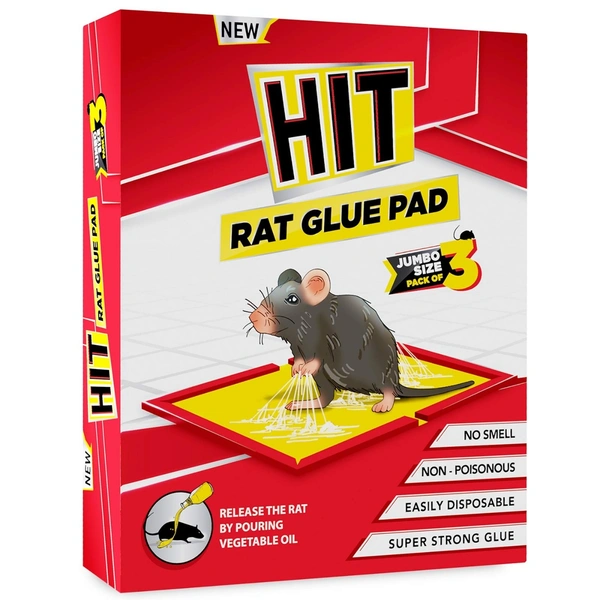 HIT Rat/Mouse Glue Pad - No Smell, Non Poisonous, Easy to Use (Pack of 3 Jumbo Size) - 1 Nos