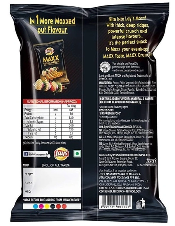 Lay's Maxx Macho Chilli Flavour Potato Chips, 59.4g - 59.4g