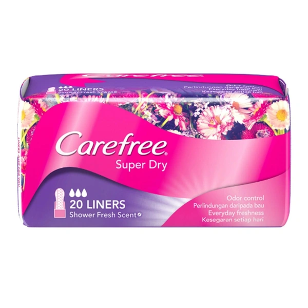 Carefree Super Dry Panty Liners Shower Fresh Scent - 20 Liners - 20 Pcs