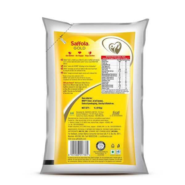 Saffola Gold Refined Cooking oil | Blended Rice Bran & Sunflower oil - oil