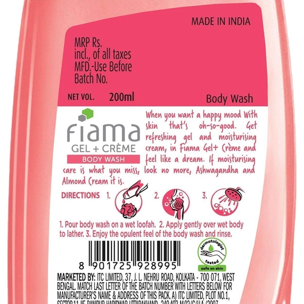 Fiama Gel + Creme Body Wash, Ashwagandha& Almond Cream, 200 ml - 200ml