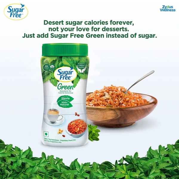Sugar Free Green Sweetener - With Natural Stevia, Zero Calories, 200 g Jar - 200g