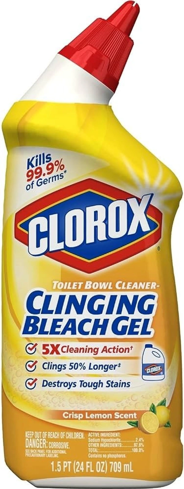 Clorox Clinging Bleach Gel Crisp Lemon Scent, 709 ml - 709 ml