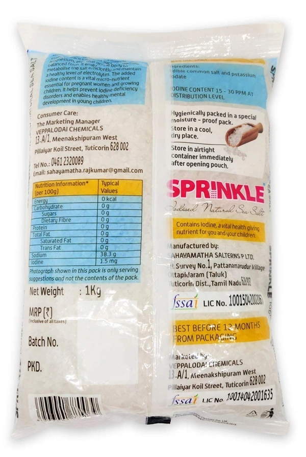 Sprinkle Crystal Salt Iodised Natural Sea Salt, 1 kg - 1 kg