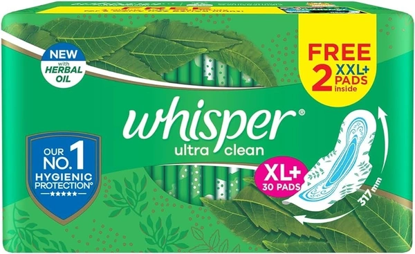 Whisper Ultra Clean Sanitary Pads XL+ 30 pads,1 pcs - 1 pcs