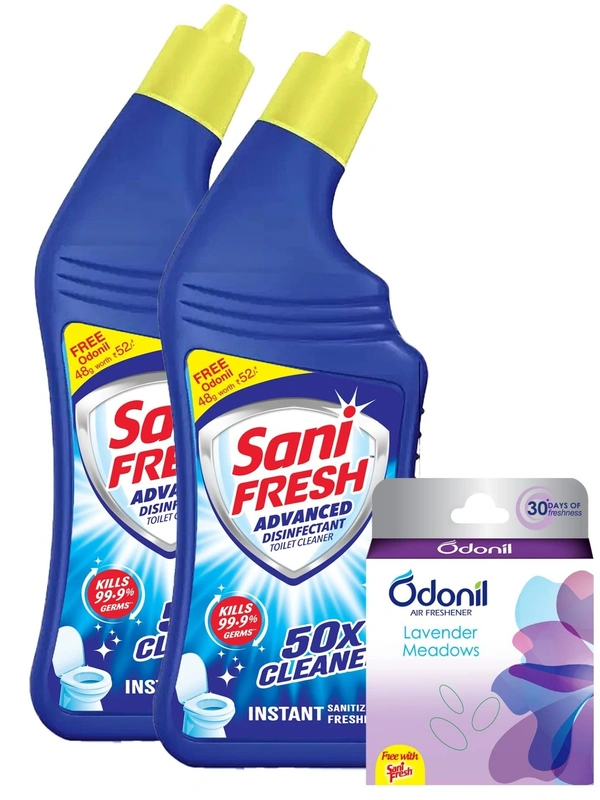 Sani Fresh Ultra Shine Toilet Cleaner 500 ml + 500 ml With Odonil Lavender Meadows Air Freshener (50g), 1 ltr - 1 Ltr