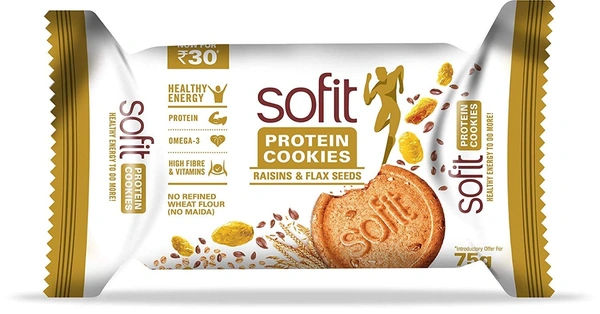 Sofit Protein Cookies Raisins Flax Seeds, 75g - 75g