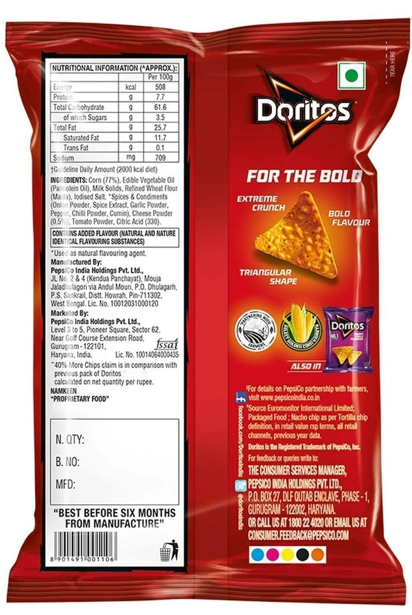 Doritos Nacho Chip Namkeen Nacho Cheese Flavour, 66g - 66g