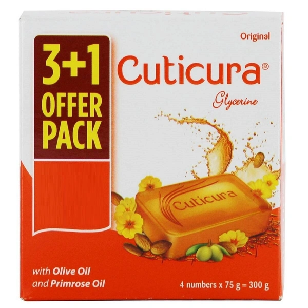 Cuticura Glycerine Natural Bliss Soap (3X75g Get 1 Free), 300g