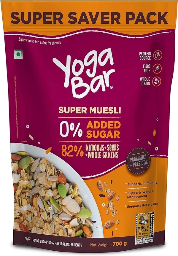 Yoga Bar Yoga bar Super Muesli 0% Added Sugar 82% Almonds Seeds Whole Grains, 700g