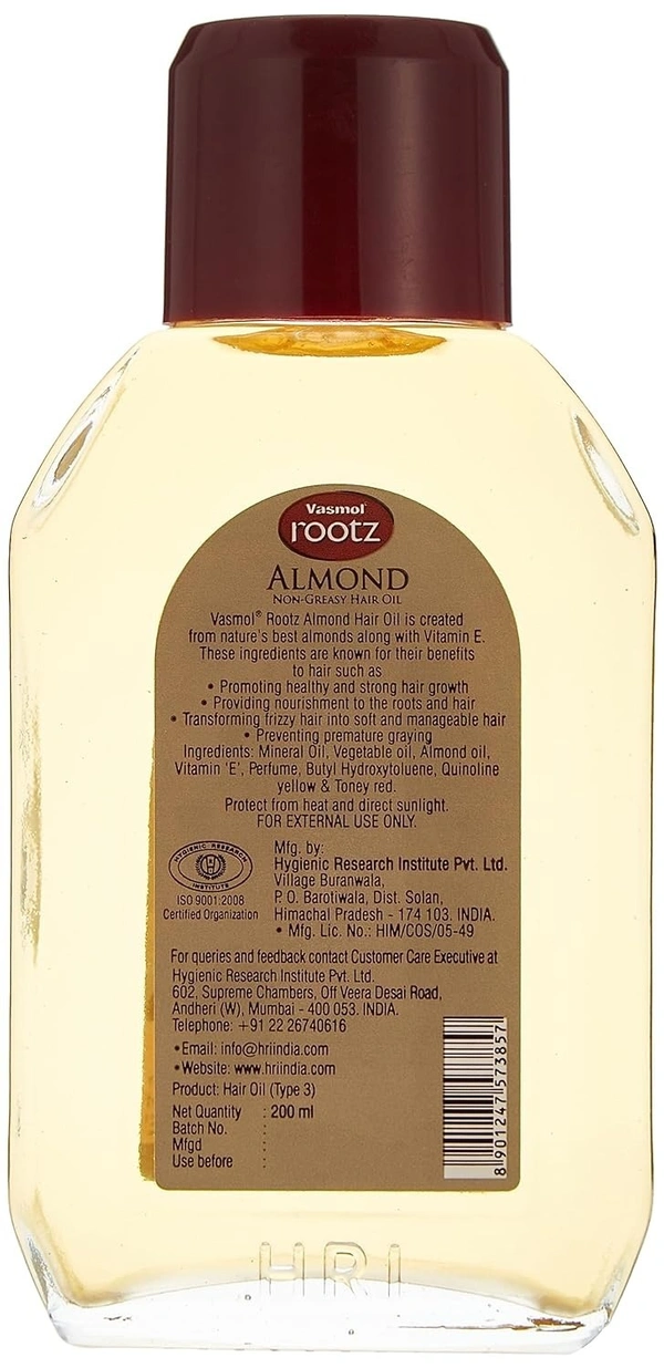 Vasmol Rootz Almond Hair Oil, 100 ml - 100 ml