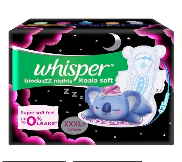 Whisper Bindazzz Nights Koala Soft Sanitary Pads XXXL+, 8 pads - #REF!