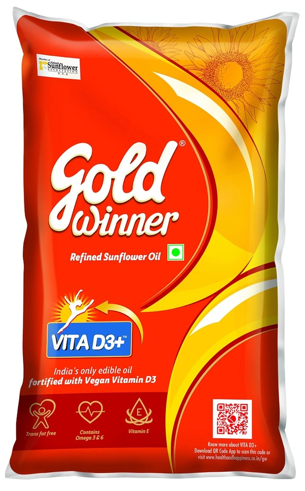 Gold Winner Refined Sunflower Oil, 1L - 1Ltr
