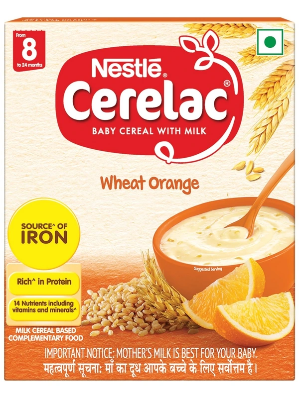Nestle Cerelac Baby Cereal with Milk , Wheat Orange , From 8 to 24 Months ,Stage 2 - 300g
