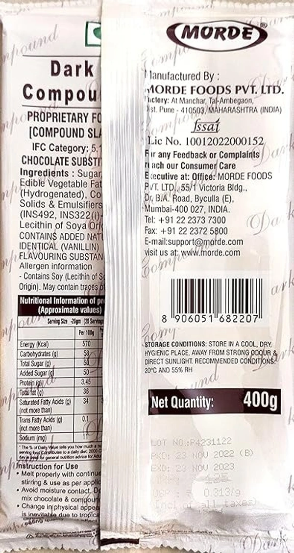 Morde Dark Compound Chocolate Co D15 Pack, 400g
