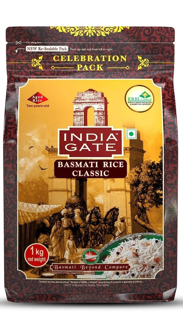 India Gate Basmati Rice Classic Pouch, 1 kg - 1 Kg
