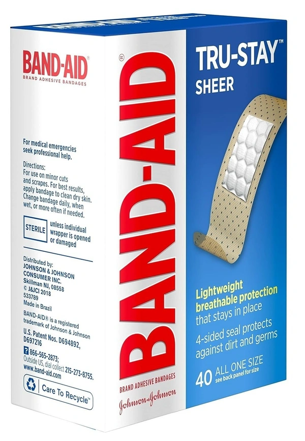Band-Aid Brand Tru-Stay Sheer Strips Adhesive Bandages for First Aid and Wound Care, All One Size, 40 ct - 30 Pcs