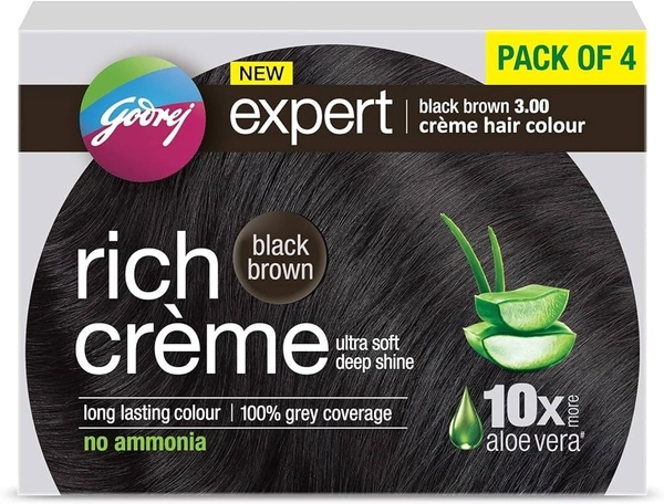 Godrej Rich Creme Hair Colour  Black Brown 3.00 (Pack of 4), 4 pcs - 4 pcs