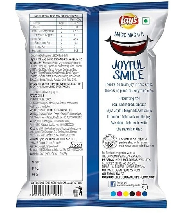 Lay's India's Magic Masala Potato Chips Pouch, 52g - 52g