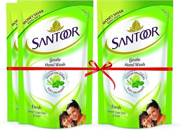 Santoor Handwash Fresh Sweet Lime Peel& Tulsi (Buy 1X200 ml Get 1 Free), 400 ml