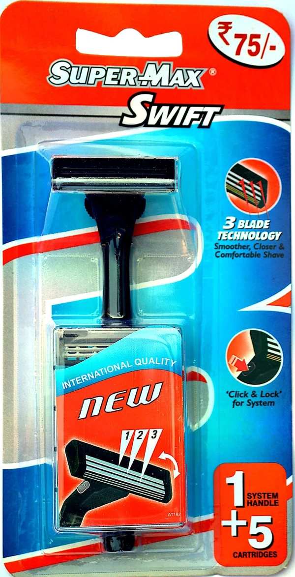 SuperMax Supermax Swift 3 Blade Razor For Smoother & Closer Shave, (1 Handle+5 Cartridges) - 1 Pc