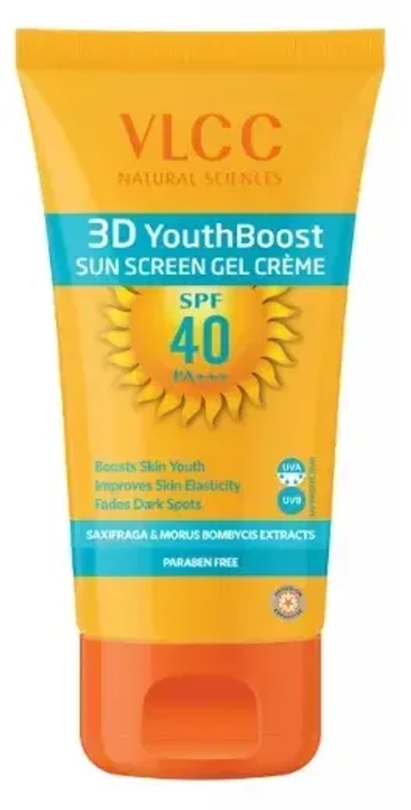 VLCC 3D Youth Boost SPF 40 +++ Sunscreen Gel Cream For Sun Protection, 125g - 125g