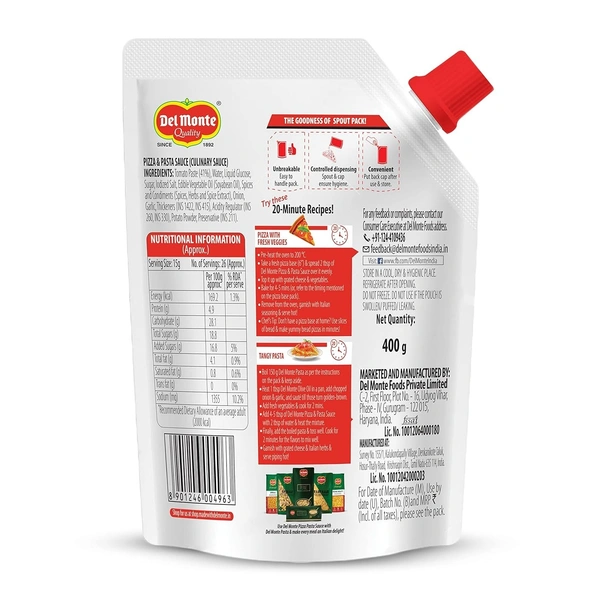 Del Monte Quality Pizza& Pasta Sauce Pouch, 1 kg - 1 Kg