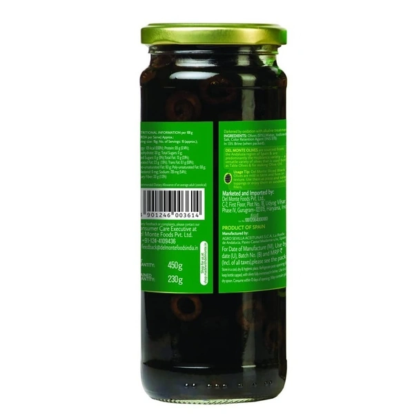 Del Monte Sliced Black Olives Jar, 450g - 450g