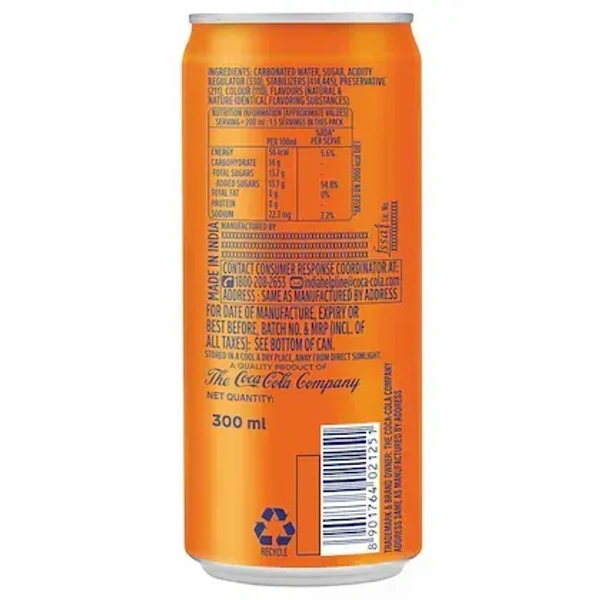Fanta Orange Flavoured Soft Drink Can, 300 ml