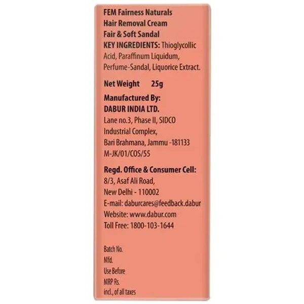 Fem Fairness Naturals Hair Removal Cream Fair& Soft Sandal Dry Skin, 25g - 25g