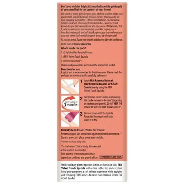 Fem Fairness Naturals Hair Removal Cream Fair& Soft Sandal Dry Skin, 25g - 25g