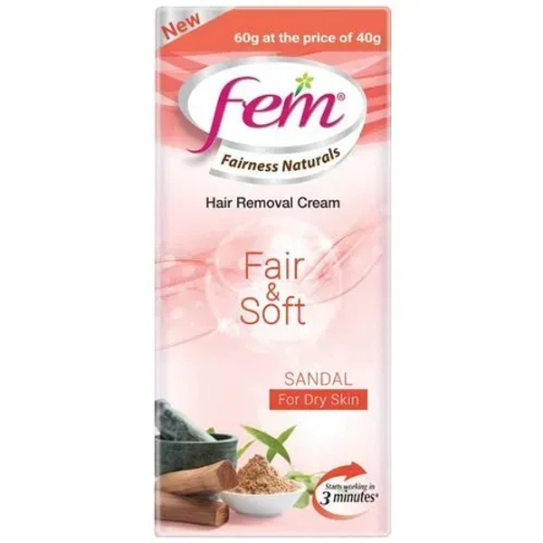 Fem Fairness Naturals Hair Removal Cream Fair& Soft Sandal Dry Skin, 40g - 40g