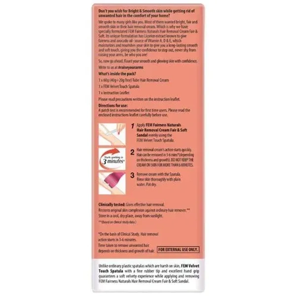 Fem Fairness Naturals Hair Removal Cream Fair& Soft Sandal Dry Skin, 40g - 40g