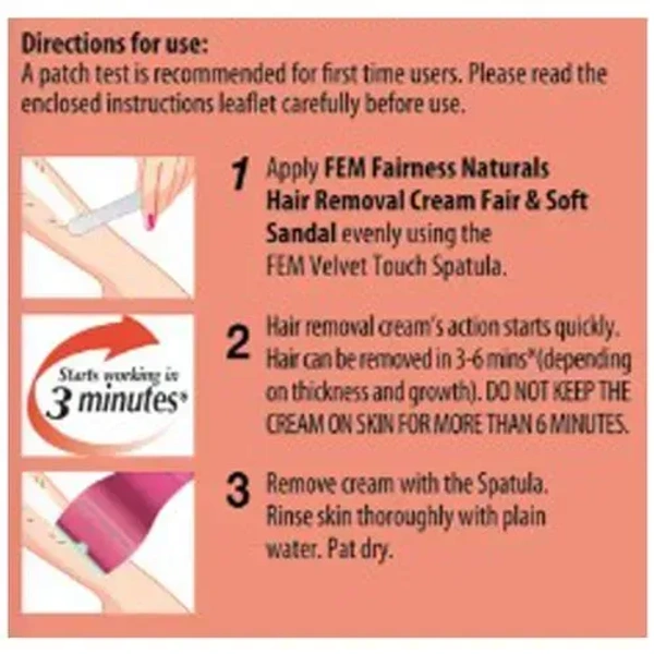 Fem Fairness Naturals Hair Removal Cream Fair& Soft Sandal Dry Skin, 40g - 40g