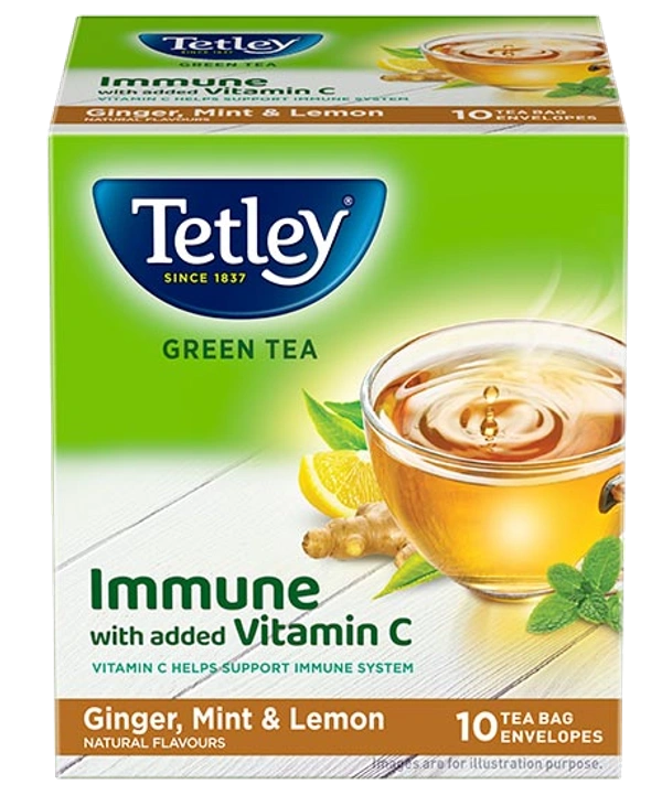 Tetley Green Tea Ginger Mint Lemon, 10 Bags - 10 Bags