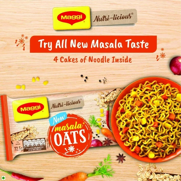 Maggi Oats Noodles Masala Nutri Licious Pack of 4, 290g - 290g