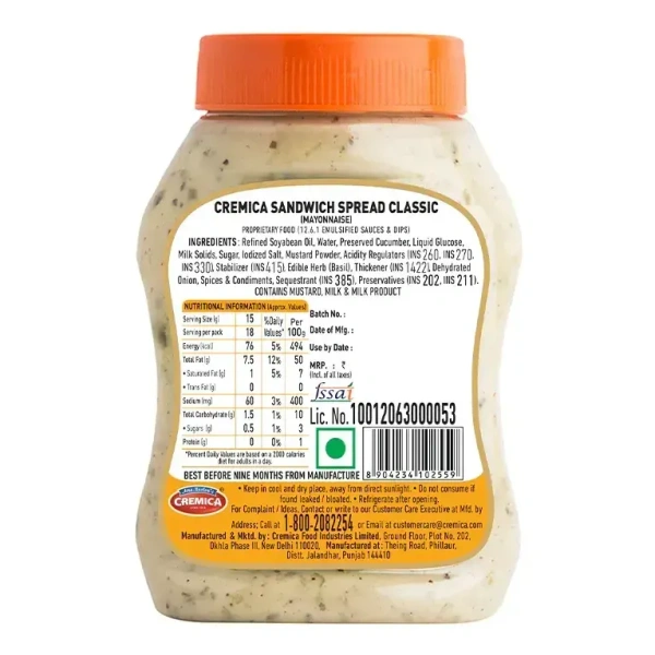 Cremica Mrs. Bectar's Cremica Sandwich Spread Classic - 275g