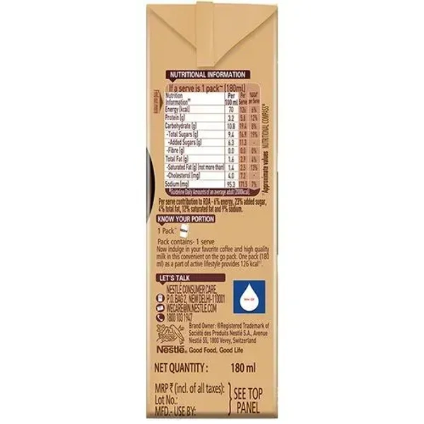 Nescafe Ready To Drink Coffee Flavoured Milk, Iced Latte, 180 ml Tetra Pack - 180ml