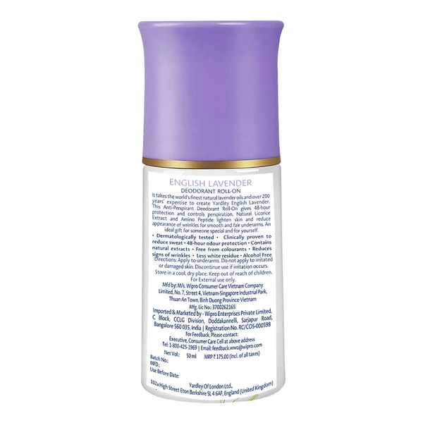 Yardley London English Lavender Deodorant Roll On, 50 ml - 50 ml