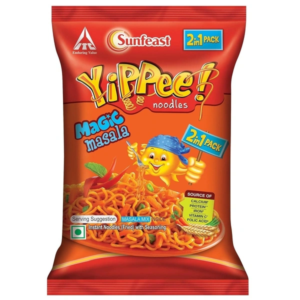 Sunfeast Yippee Noodles Magic Masala 2 in 1 Pouch, 135g - 135g